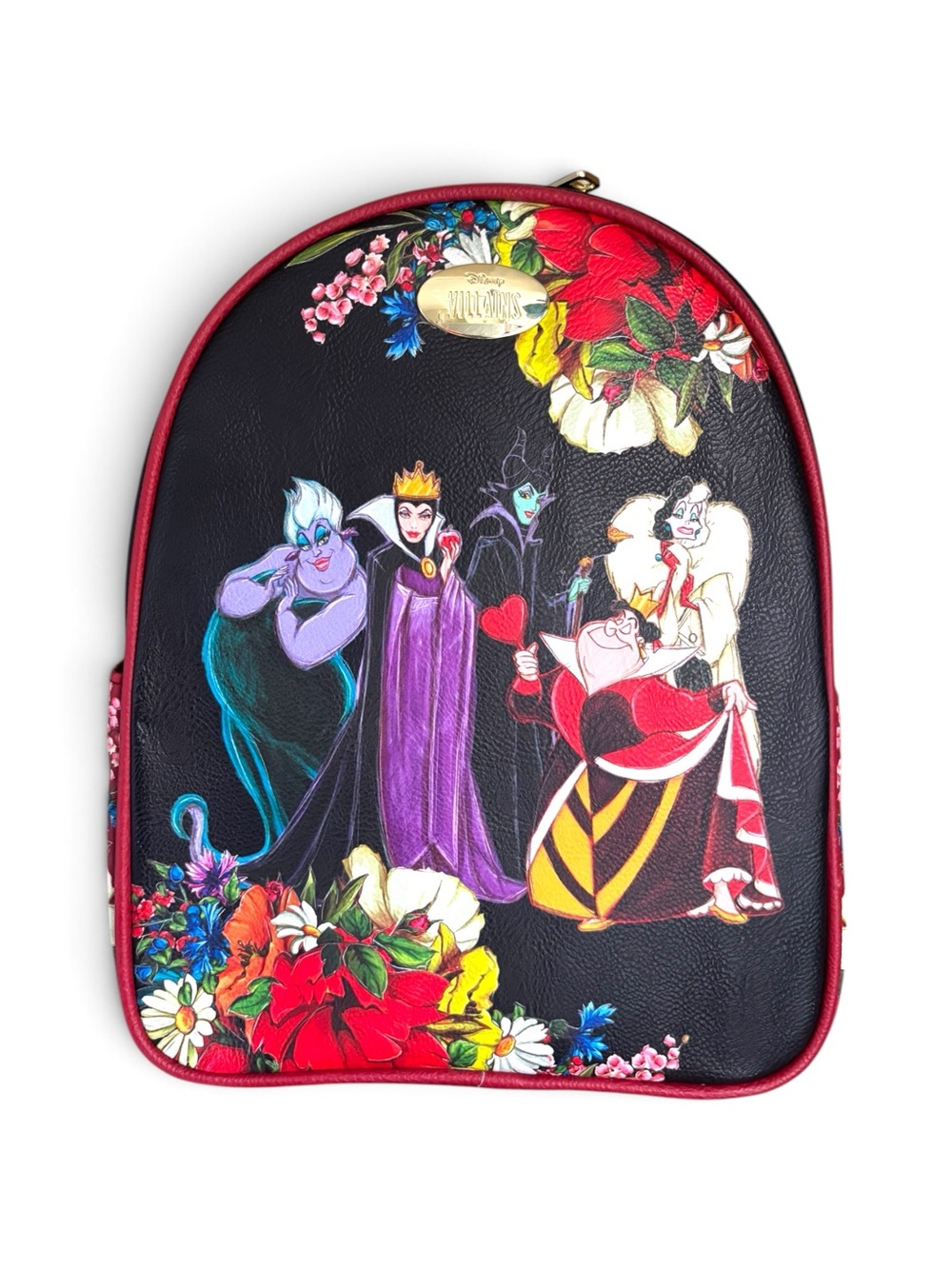 Loungefly Disney Villains Floral Black and Red Mini Backpack